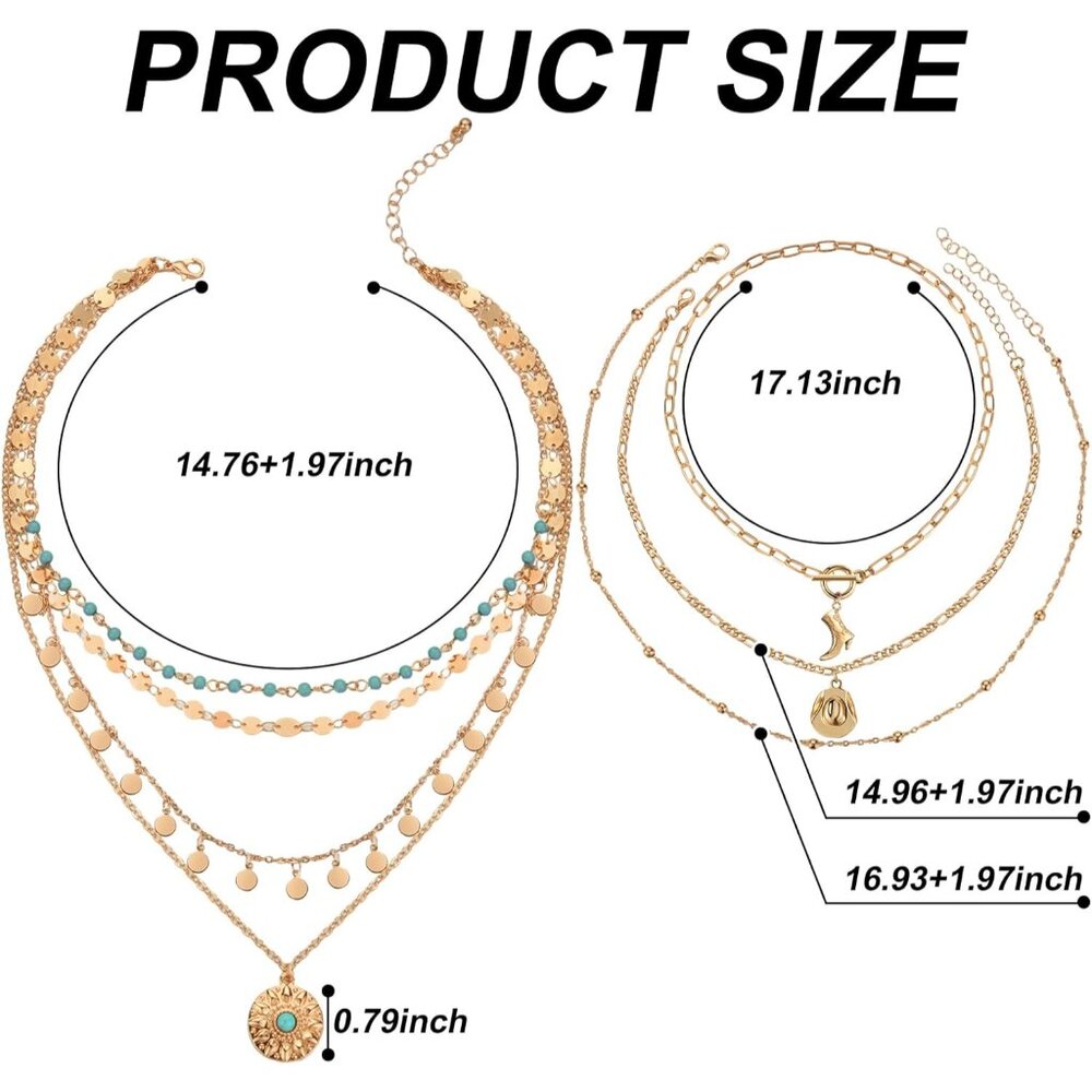 6 Pcs Cowgirl Jewelry For Women Turquoise Chain Layered Necklace Cowgirl Boot Ha View 2